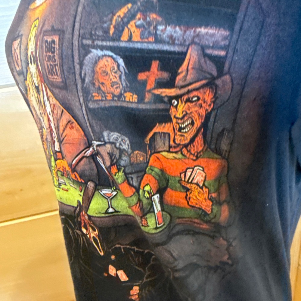 Big Chris Art Horror Villains Poker Graphic Tee Shirt Black Small Jason Freddy - Picture 8 of 16